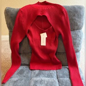 Pink Rose Vibrant Red Knit Top